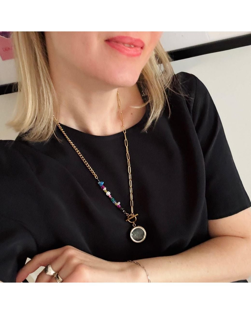 My Little Nature Metallic Dandelion Plated Necklace With Joyful Beaded Toggle Chain