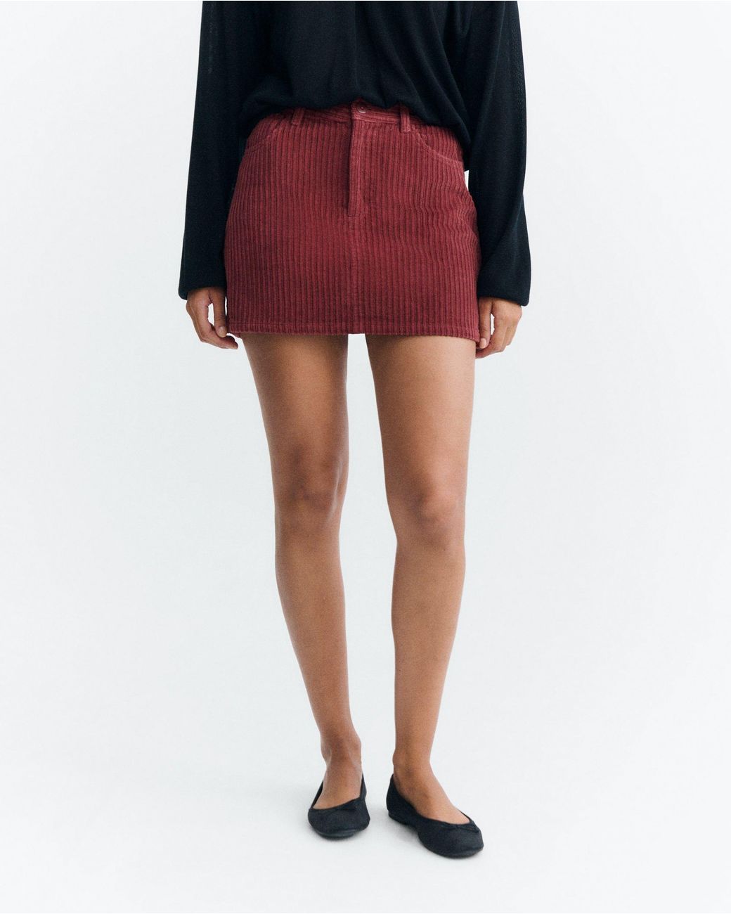 Thinking Mu Red Kimmy Corduroy Mini Skirt