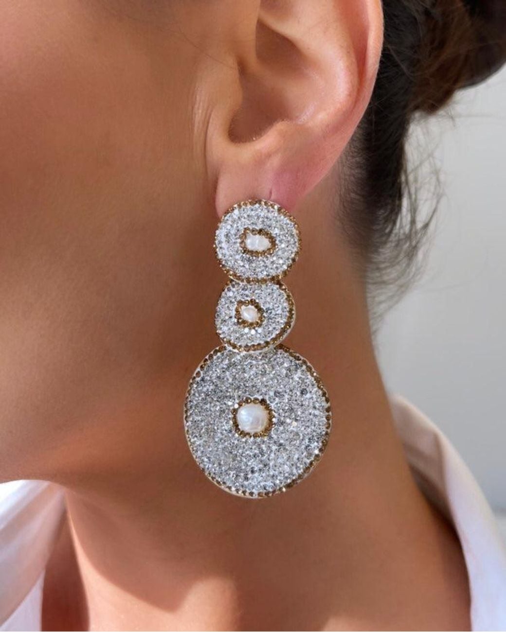Crystals and Co Natural Large Three Drop Earrings