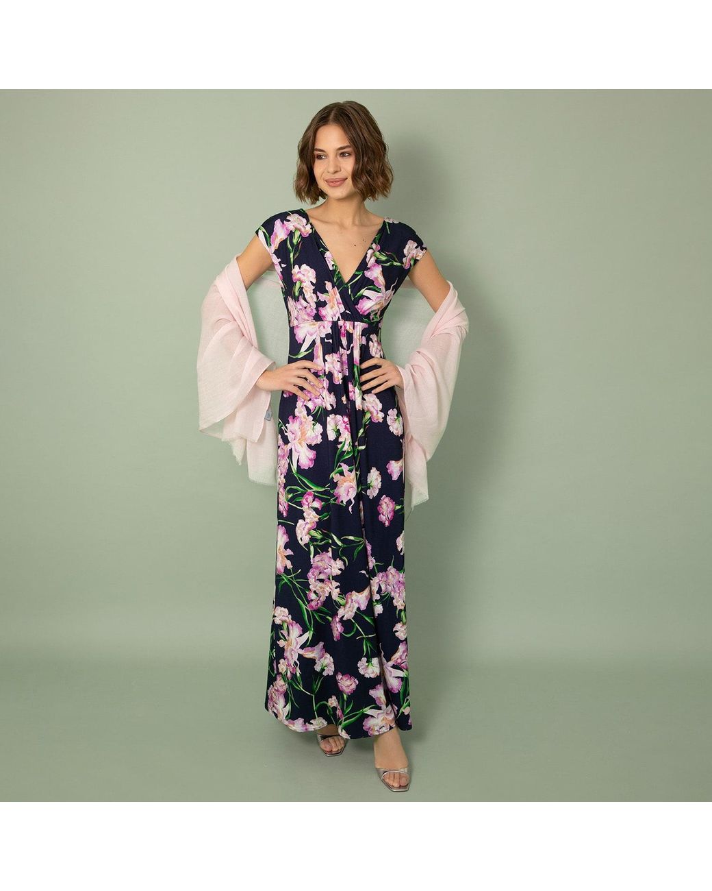 Alie Street London Blue Sophia Maxi Dress Petite Midnight Blossom