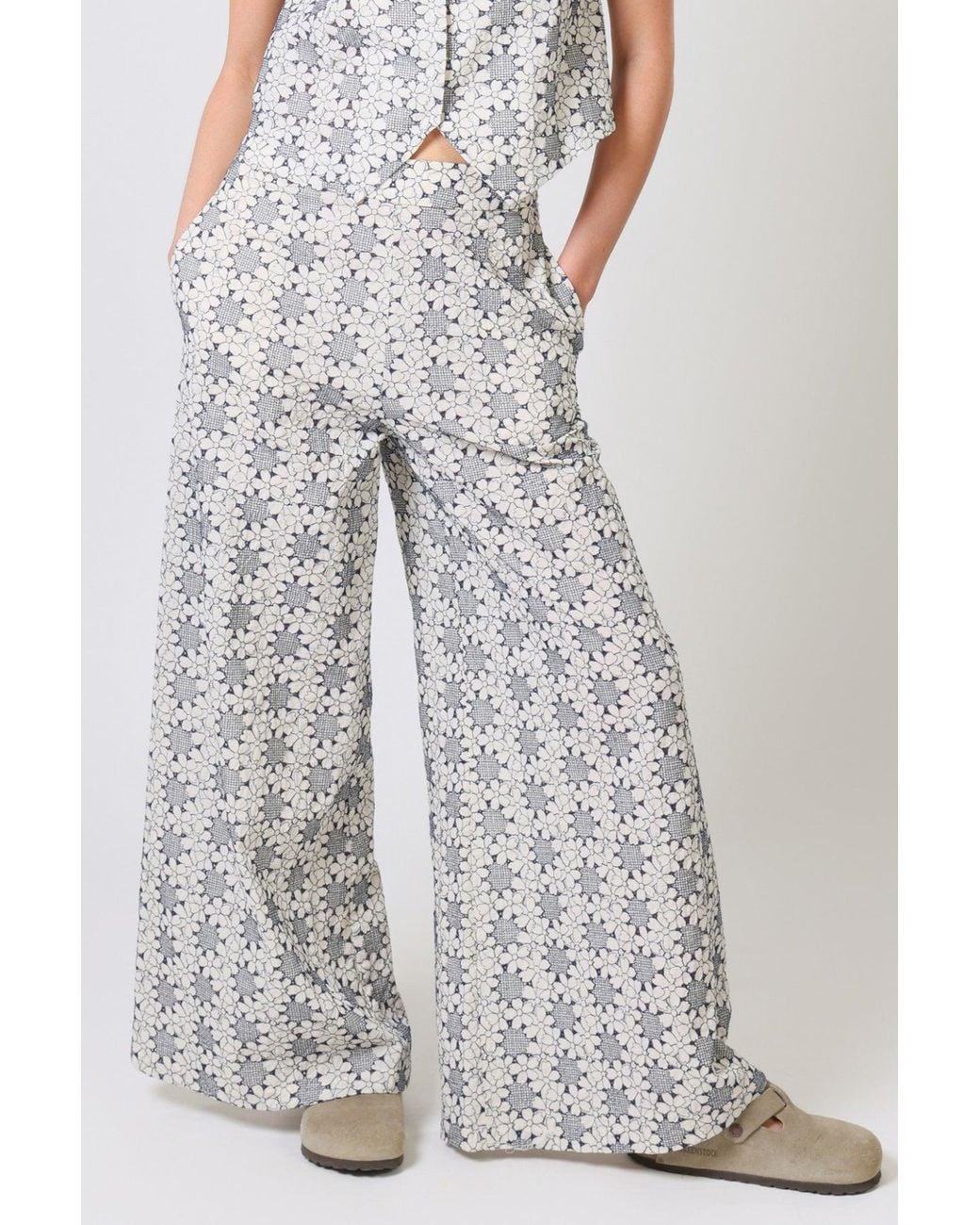 Traffic People Gray Miss Daisy And Floral Rene Wide Leg Trousers