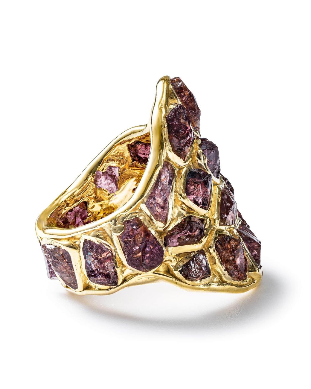 German Kabirski Metallic Kelea Handcrafted Plated Ring With Rough Garnet