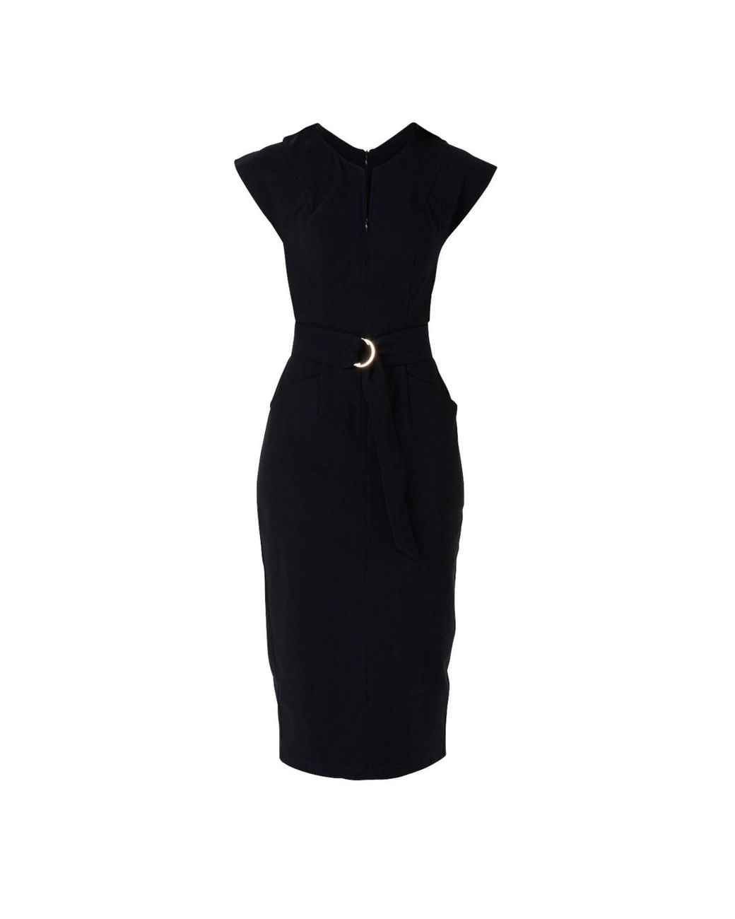 SACHA DRAKE Black Zip Front Stretch Fitted Midi Dress