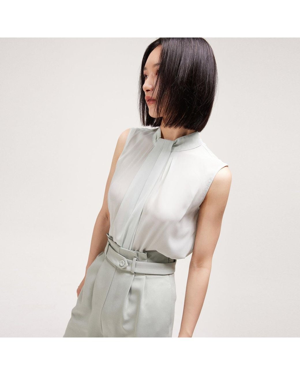 Smart and Joy Blue Neutrals Draped Sleeveless Top- Light Mint