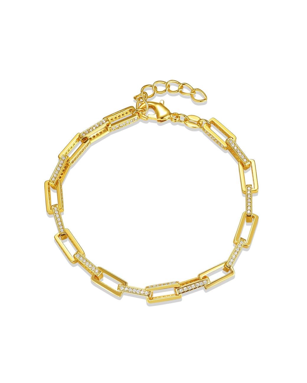 Genevive Jewelry Metallic Rachel Glauber Plated With Cubic Zirconia Rectangular Cable Link Adjustable Bracelet