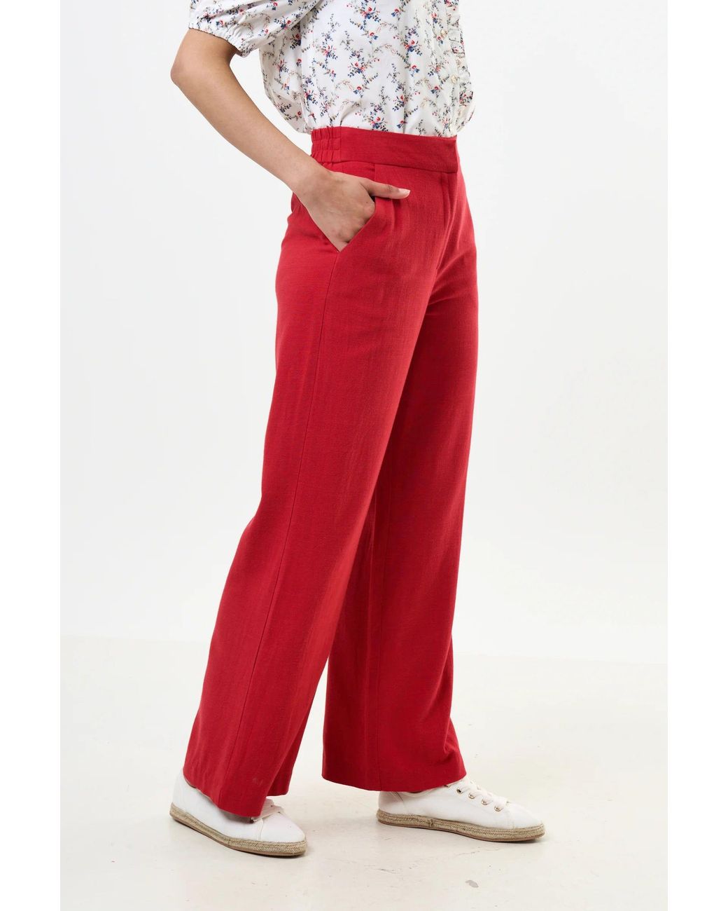 Louche Red Tilde Linen Mix Wide Leg Trousers