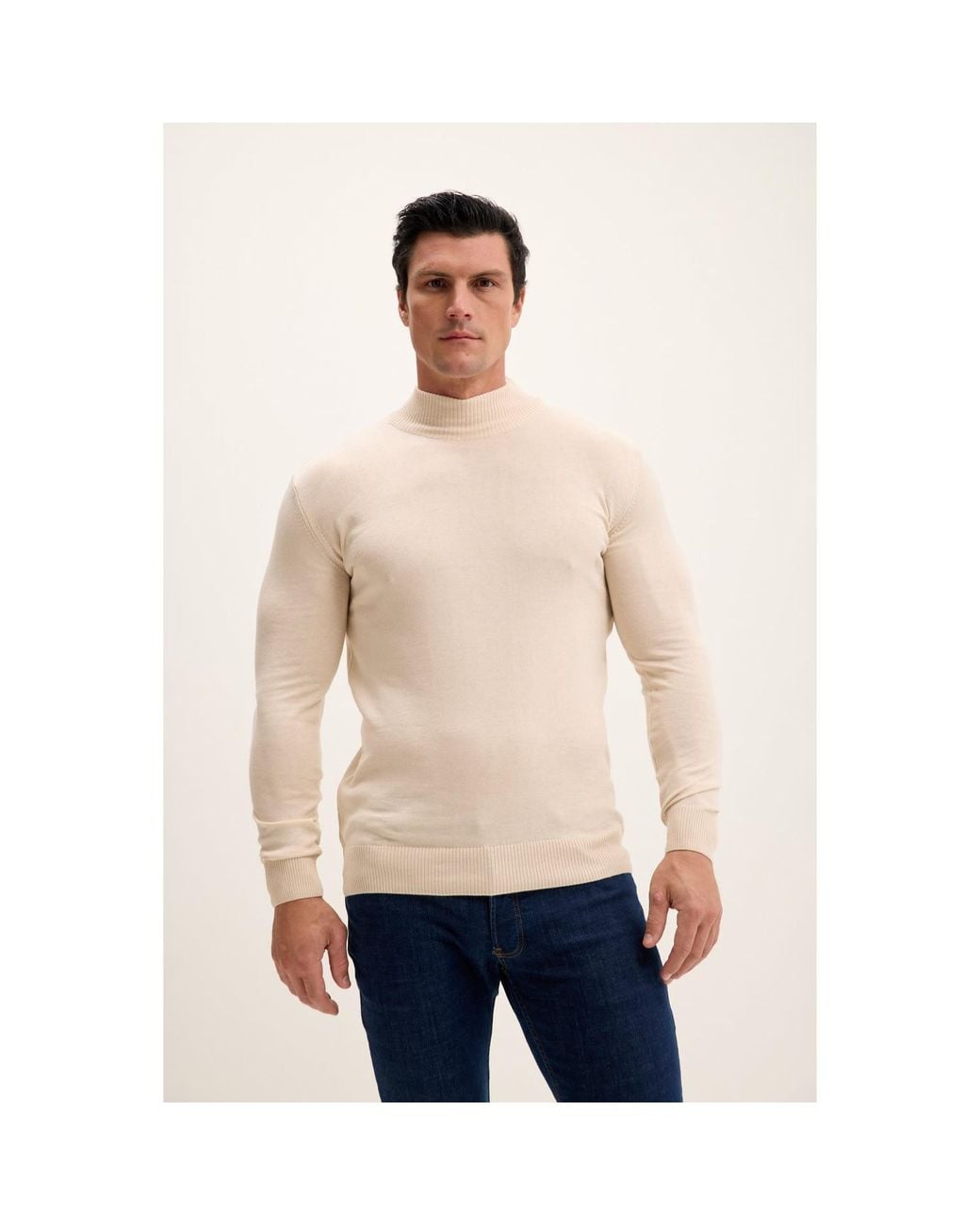 Ron Tomson Natural Neutrals Mock Neck Relaxed Sweater for men