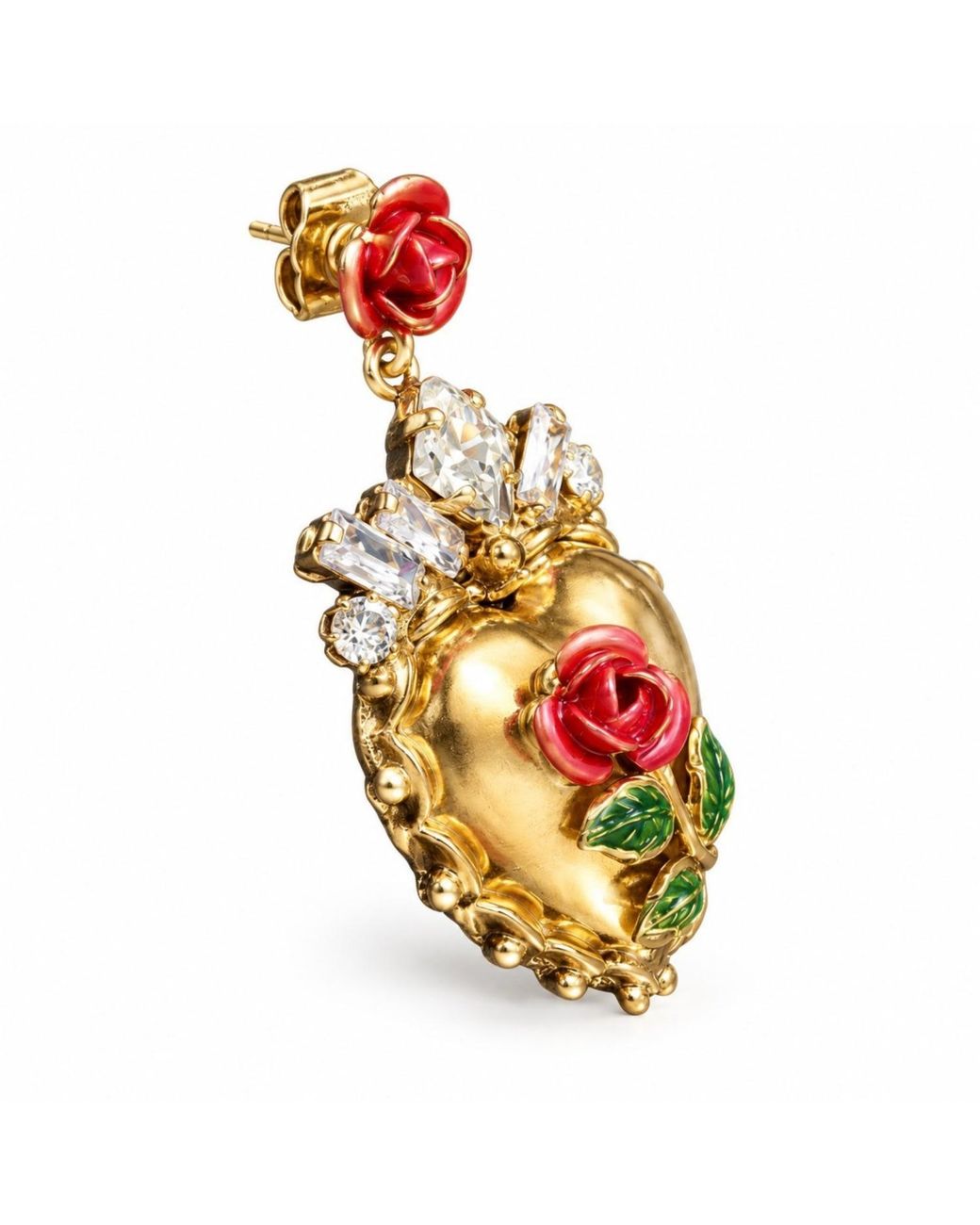 Vstyle Metallic Rosaria Sacred Heart Earrings