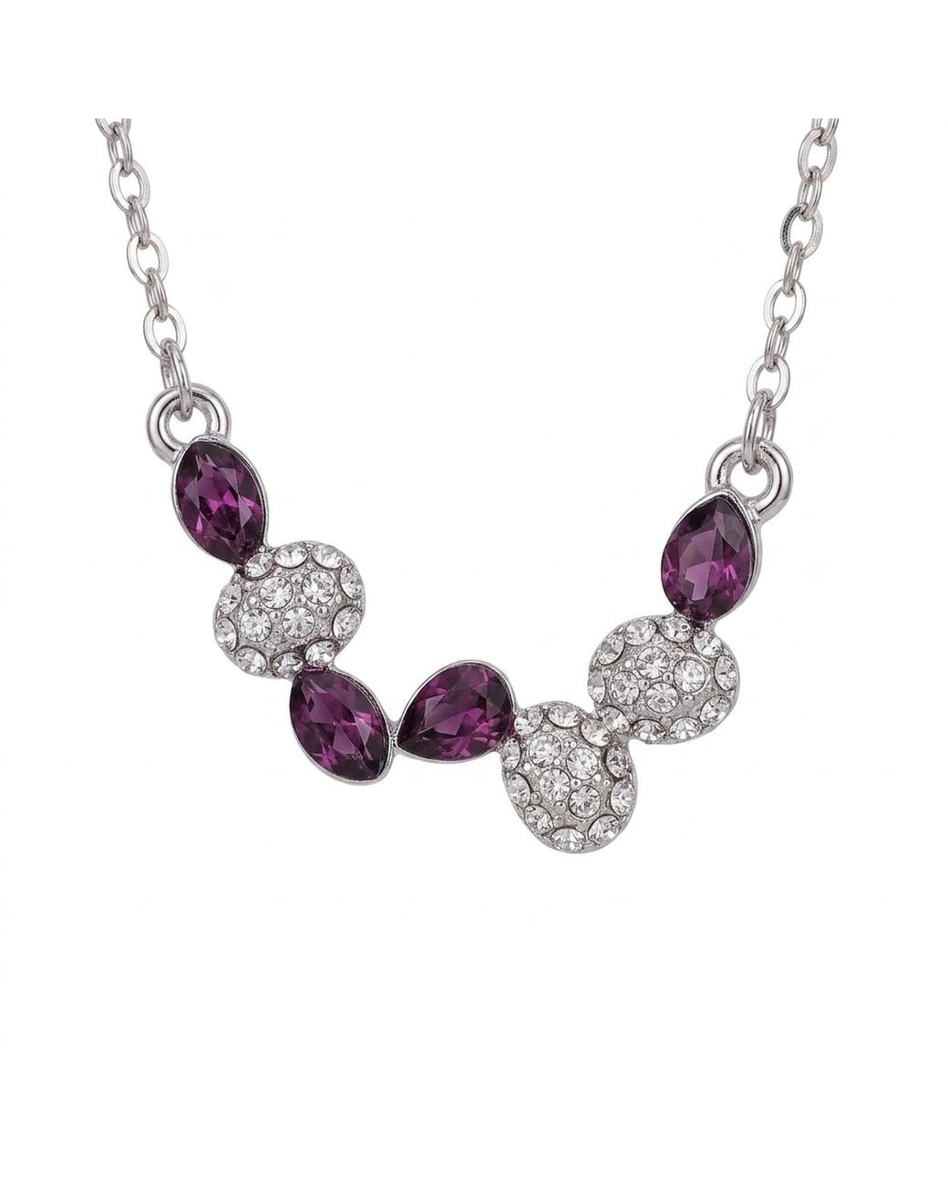 Modenaire Metallic Amethyst Crystal Drop Pendant Necklace