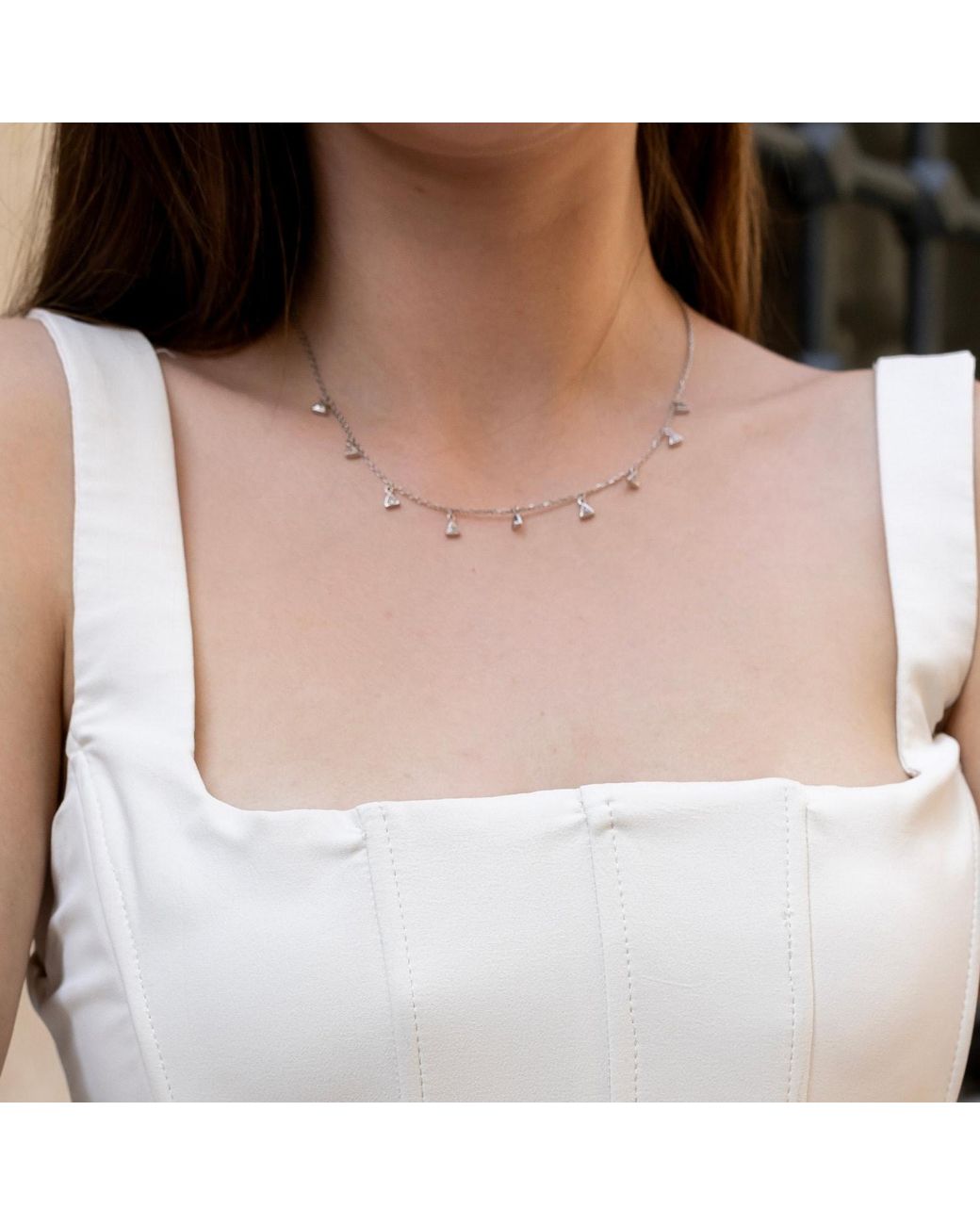 Spero London Metallic Jewelled Triangle Sterling Station Necklace