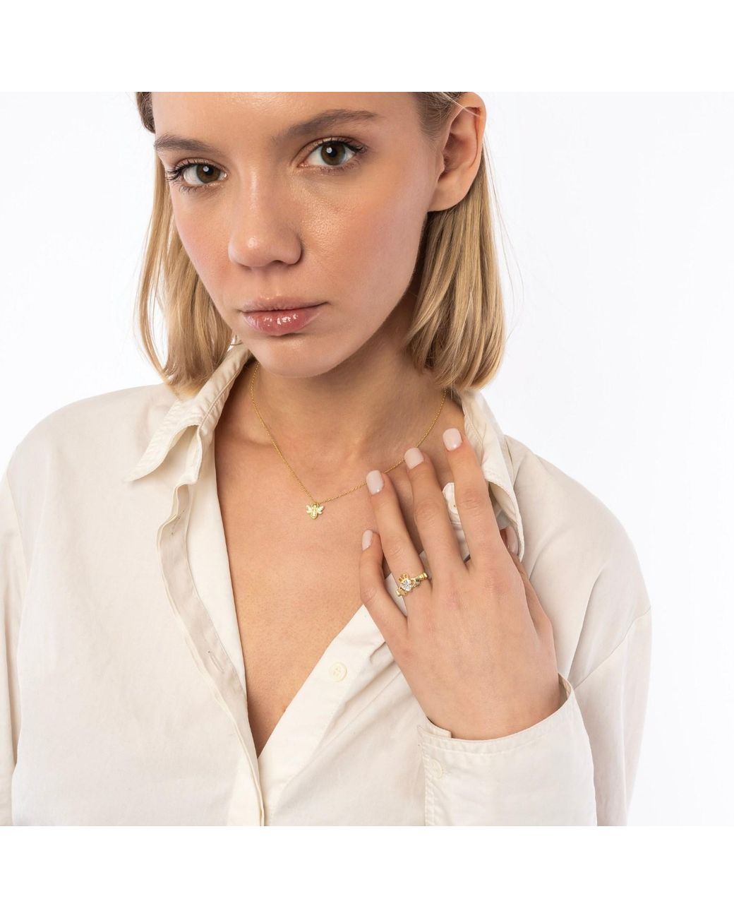 Spero London Metallic Sterling Clear Claddagh Ring