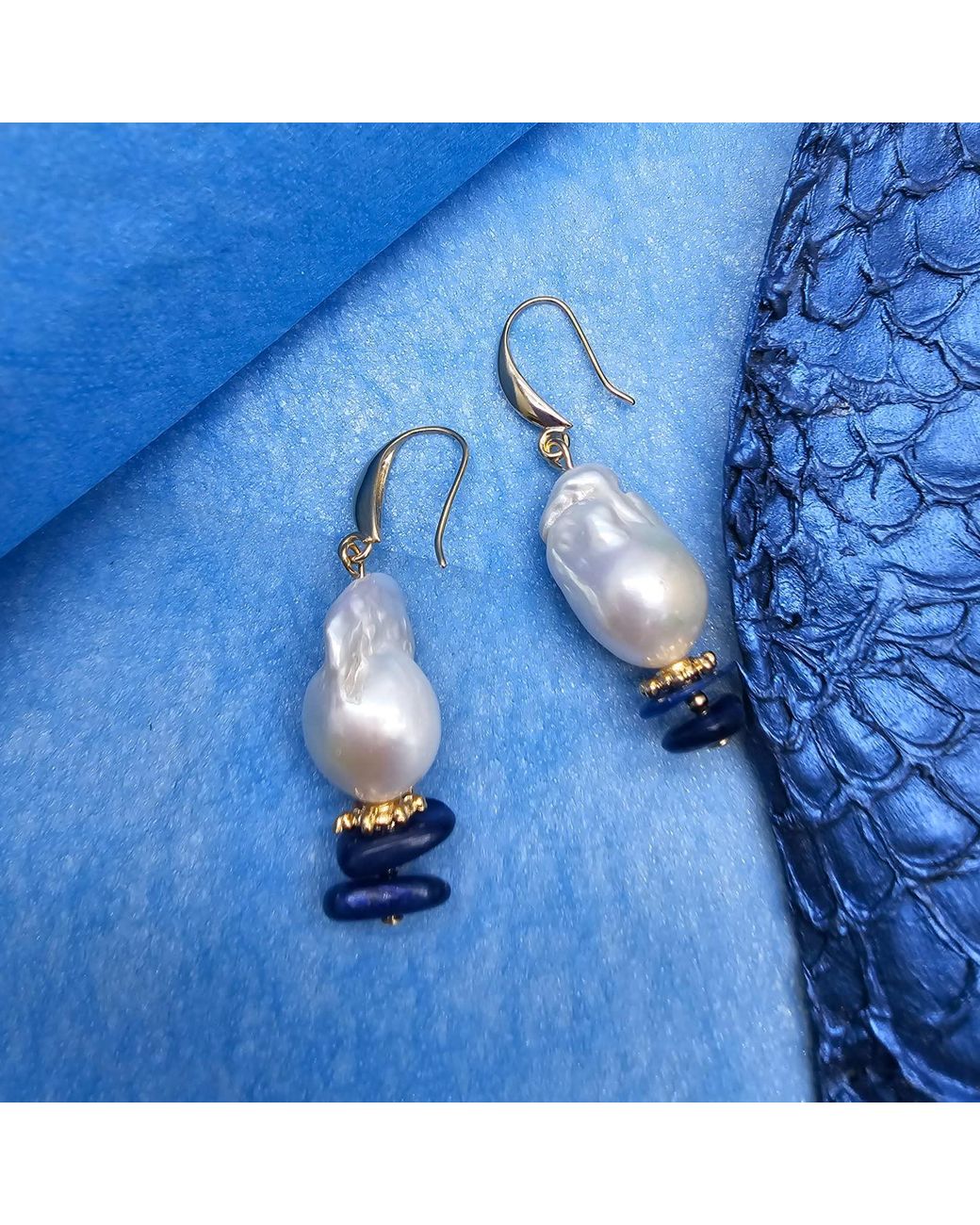 Farra Blue Kyanite And Colorful Shell With Baroque Pearl Necklace Bracelet Earrings Set