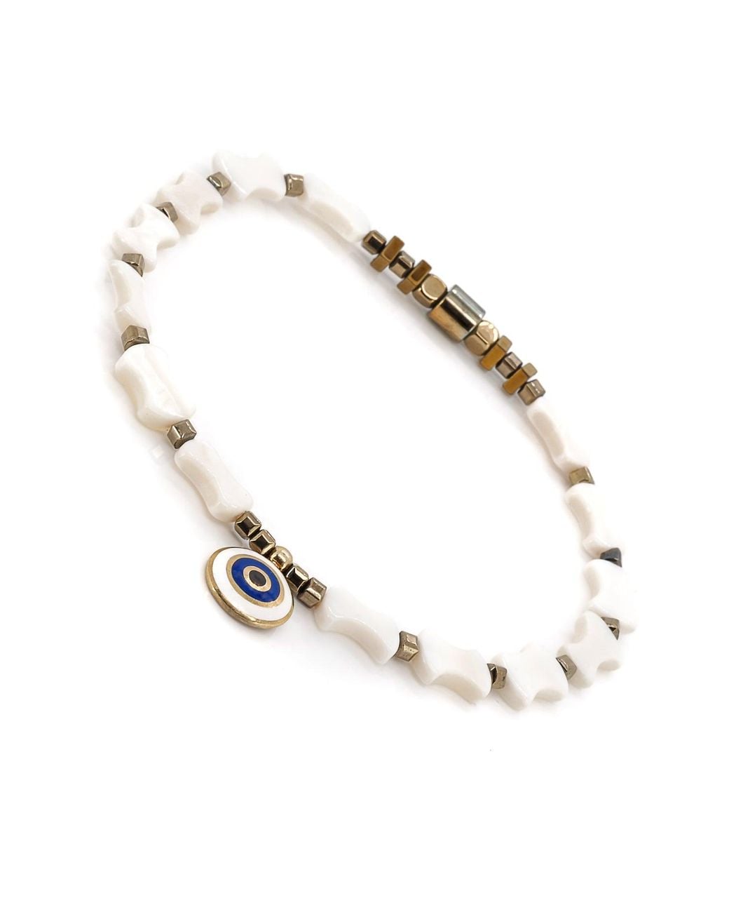 Ebru Jewelry Metallic Pearl Evil Eye Beaded Anklet