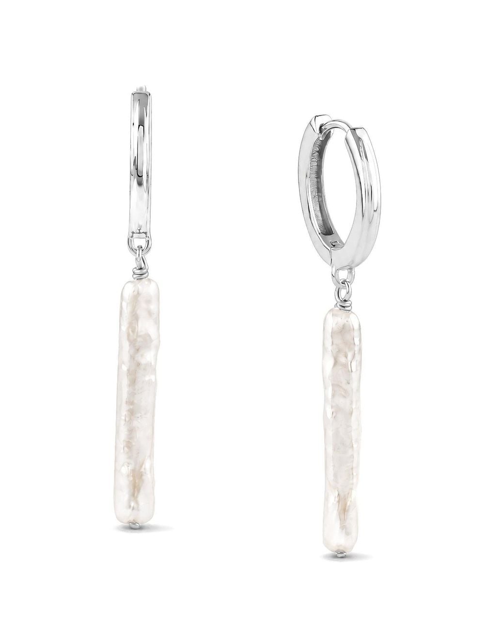 Astor & Orion White Nora Pearl Drop Huggie Earrings Sterling