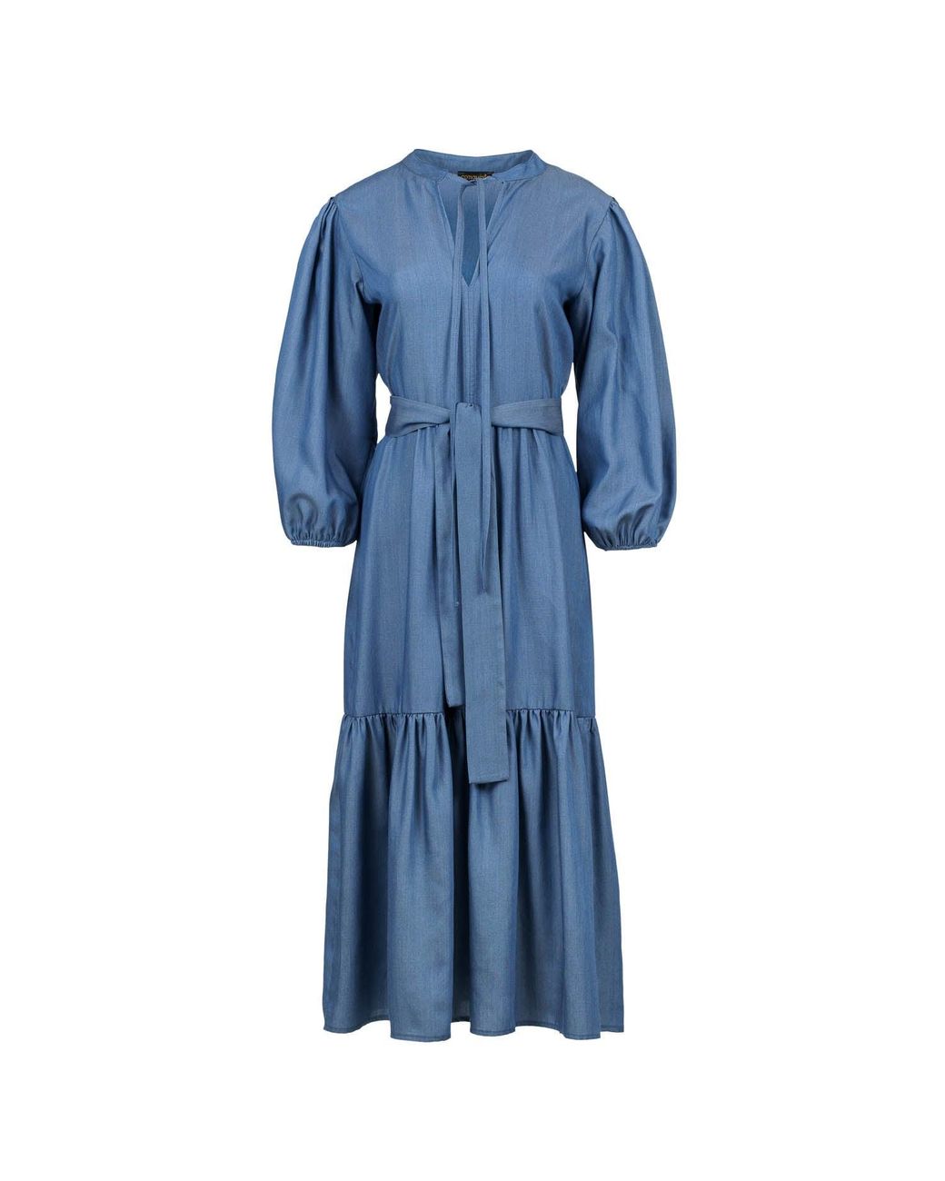 Conquista Blue Midi Dress With Ties