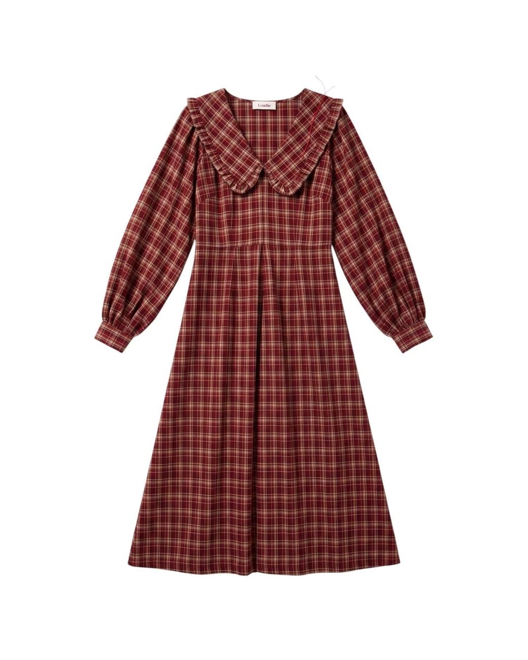 Louche Red Alva Shadow Check Long Sleeve Midi Dress
