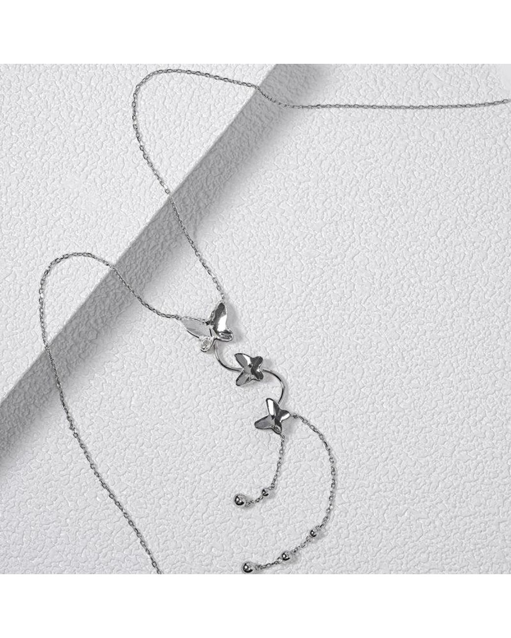 Far East Jewelry White Handcrafted & Crystal Butterfly Necklace