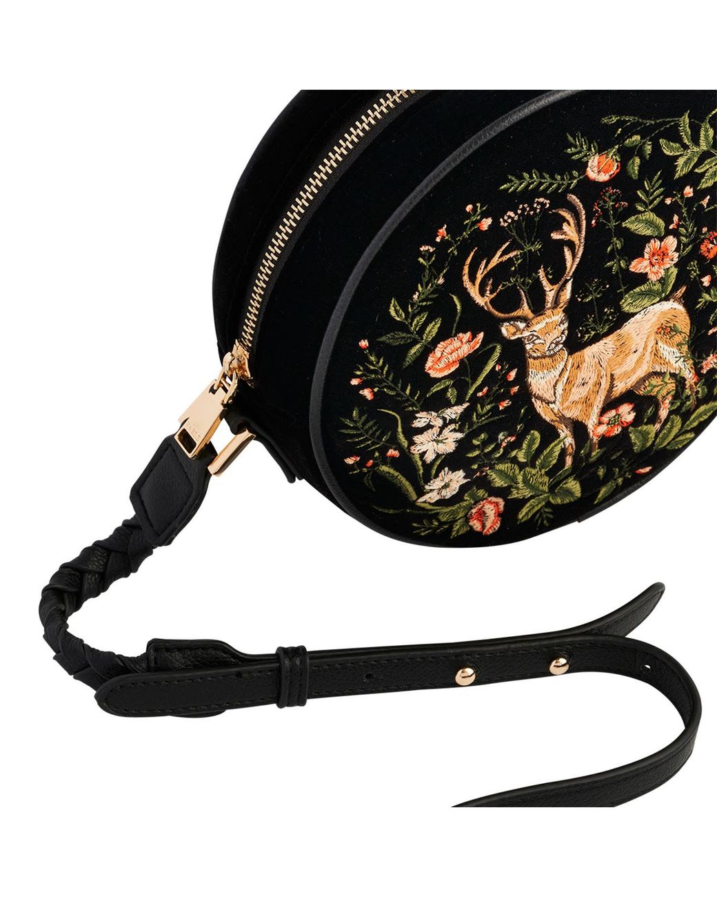 Fable England Black Embroidered Circle Bag