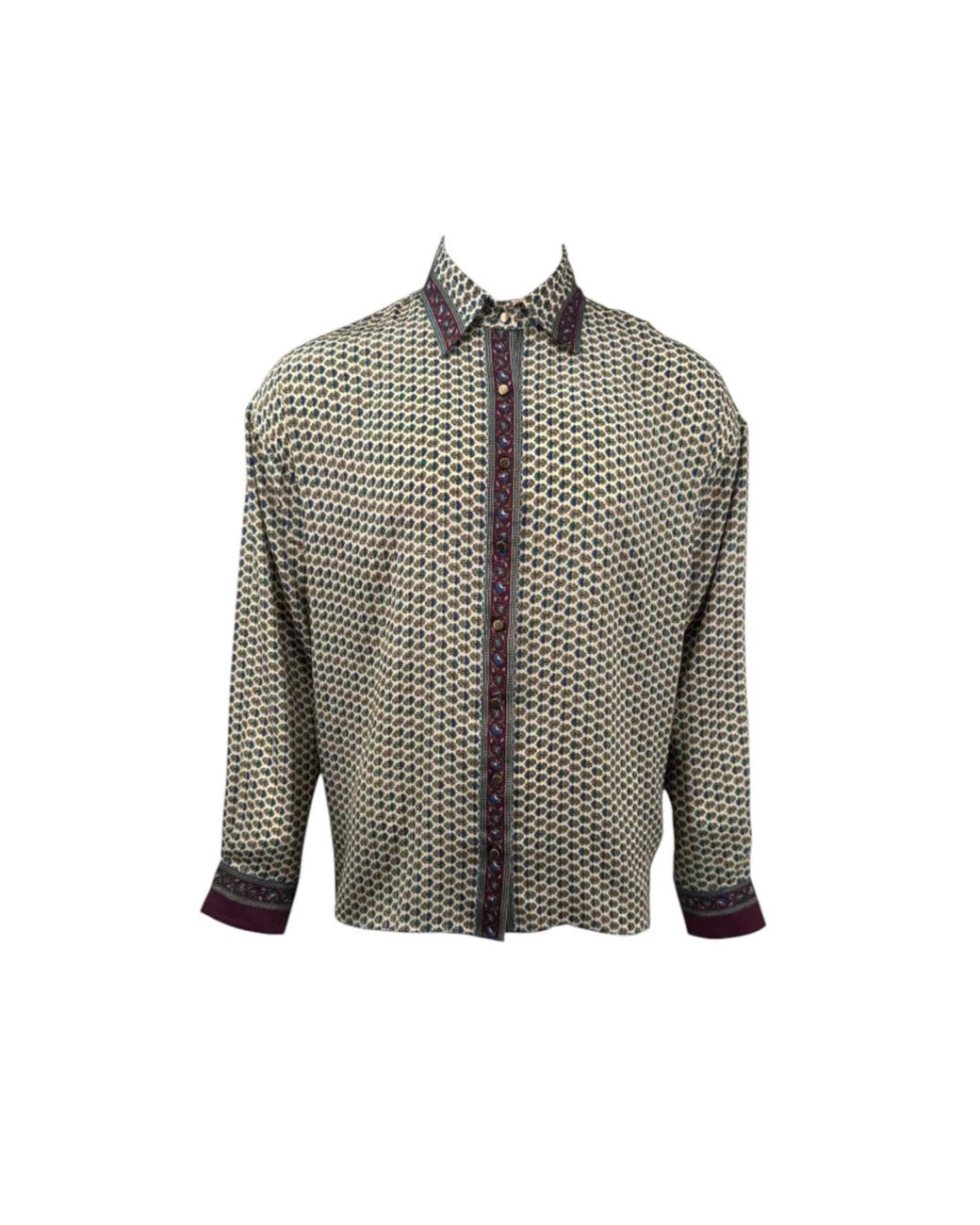 Monzlapur New York Gray Embossed Botanic Long Sleeve Crepe Shirt for men