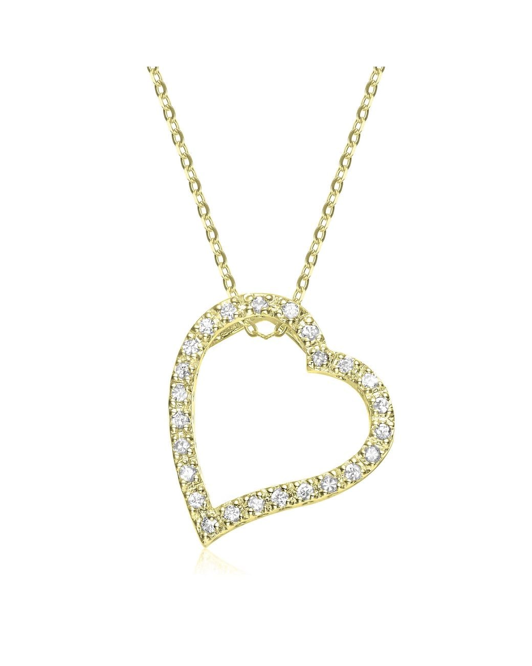 Genevive Jewelry Metallic Rachel Glauber Cubic Zirconia Ribbon Heart Halo Floating Pendant Necklace