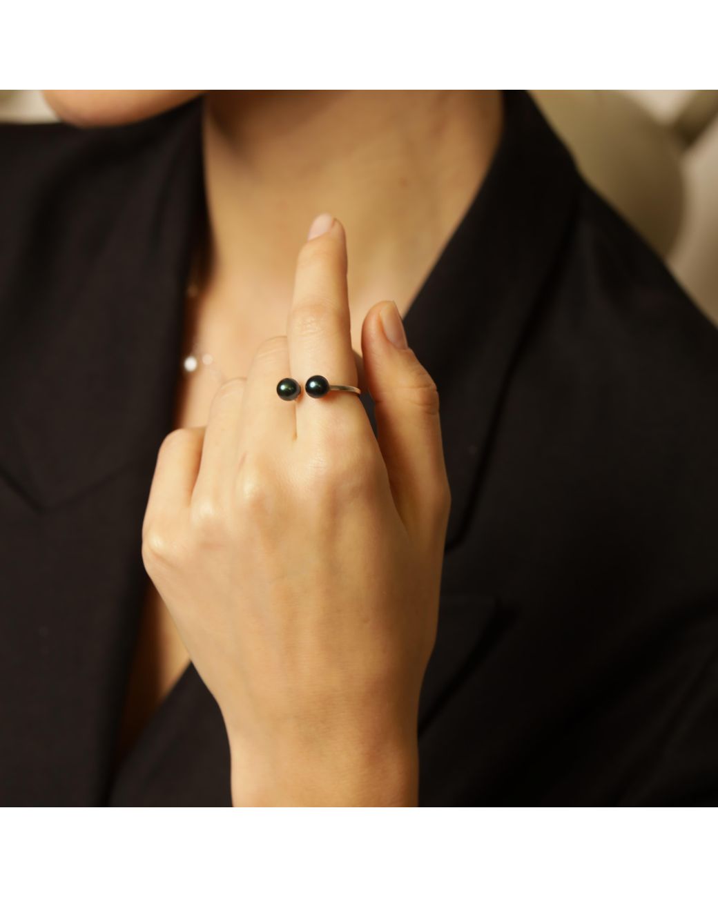Pearl Code Blue Pearl Open Ring – Double Statement Design