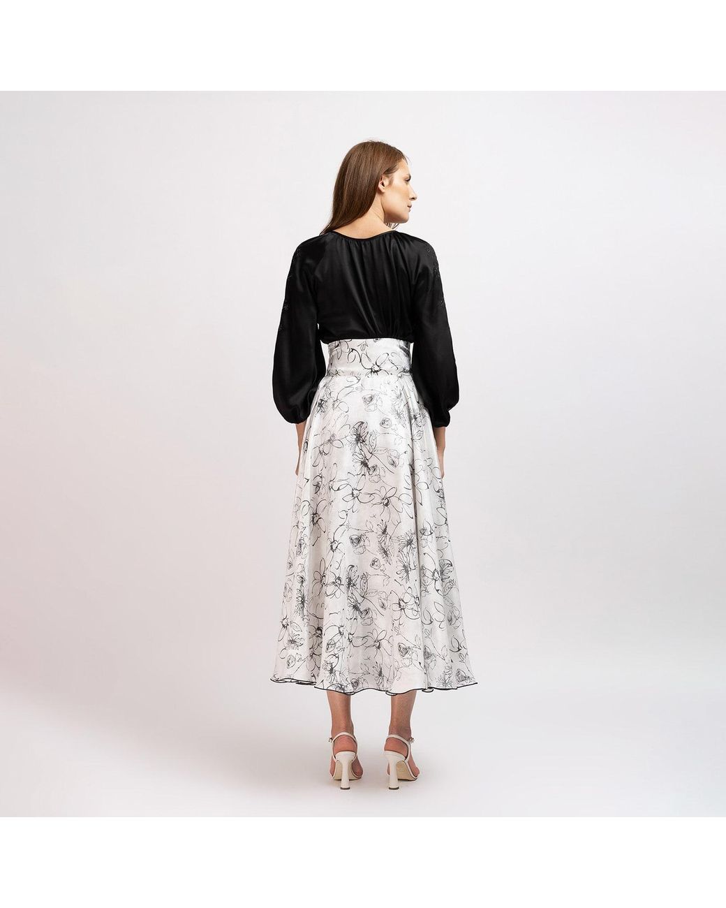 IZABELA MANDOIU White Floral Midi Viscose Skirt