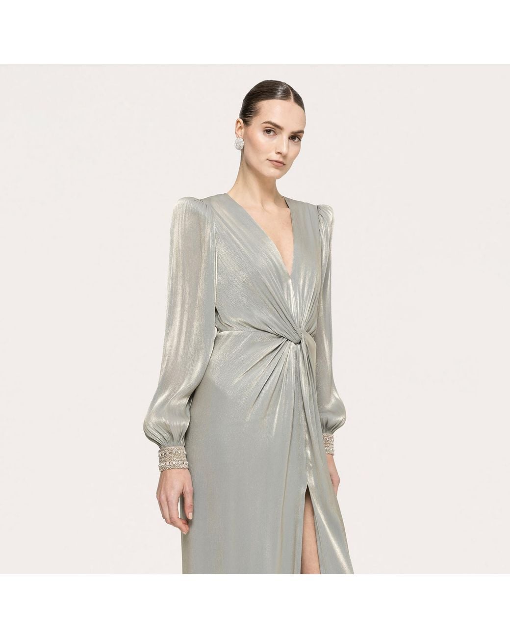 Nissa Gray Twist-Detail Chiffon Maxi Dress
