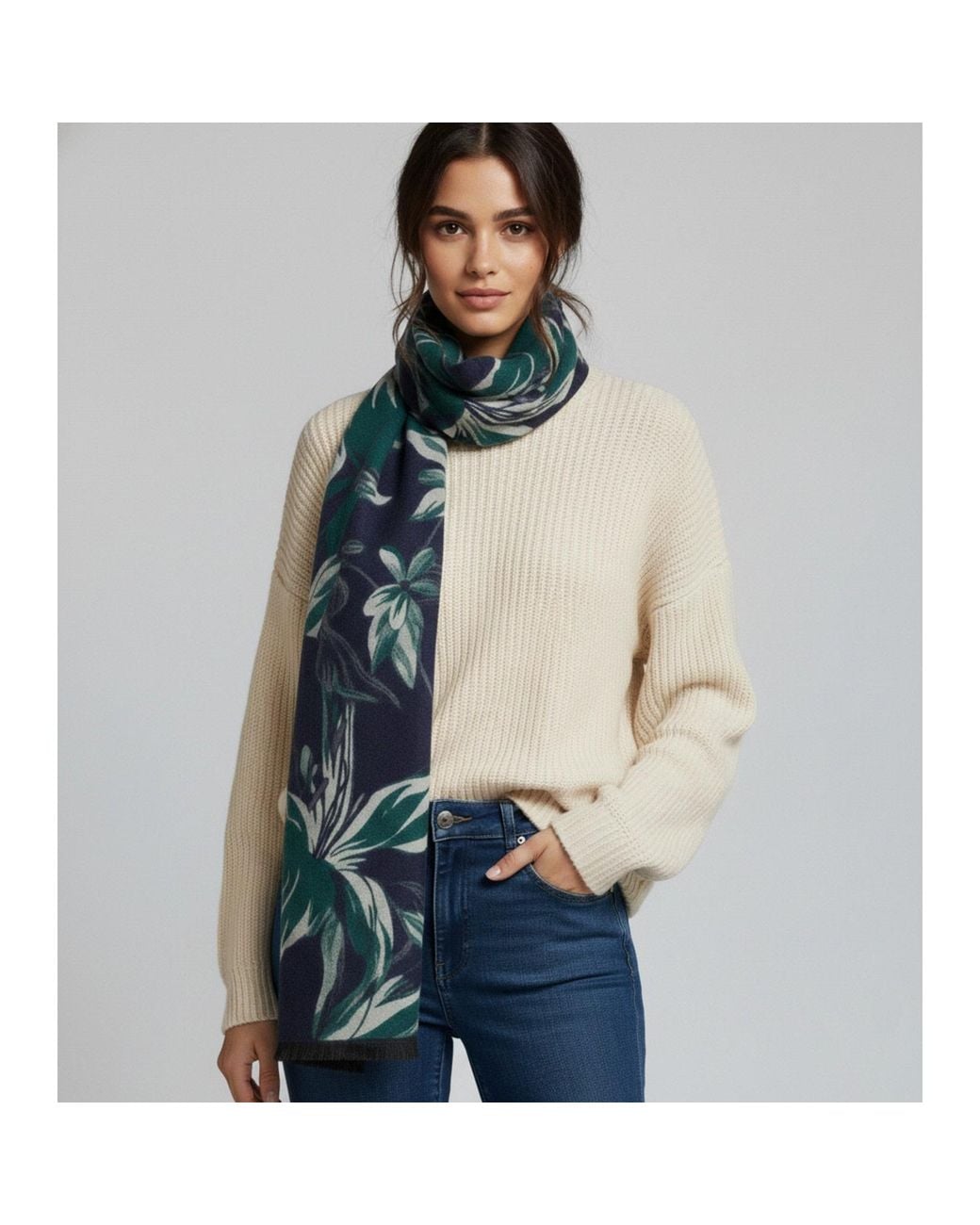 Saachi Blue Floral Reversible Lily Scarf