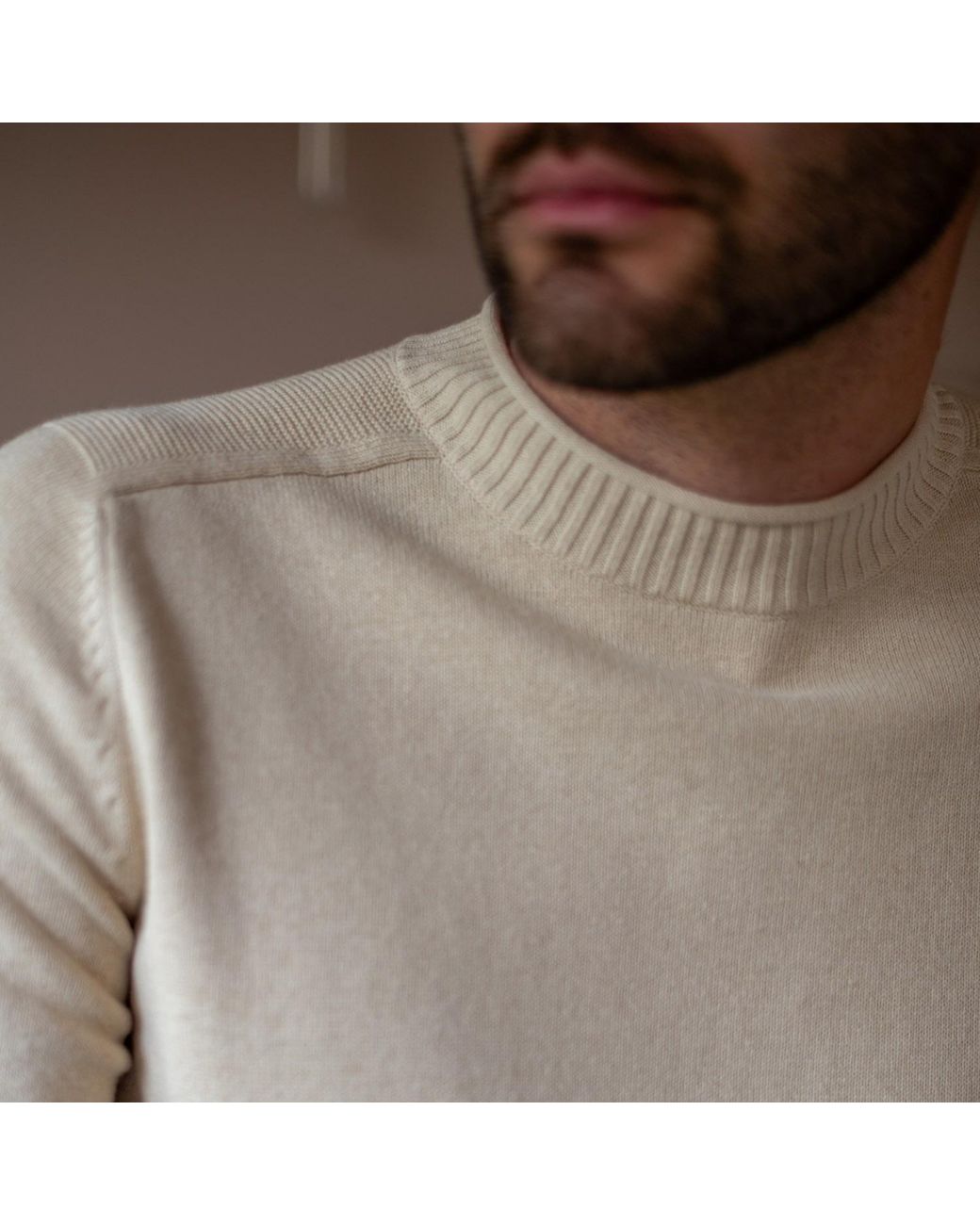 Paul James Knitwear Natural Neutrals Lightweight Cotton Linen Slaithes Saddle Shoulder Jumper for men