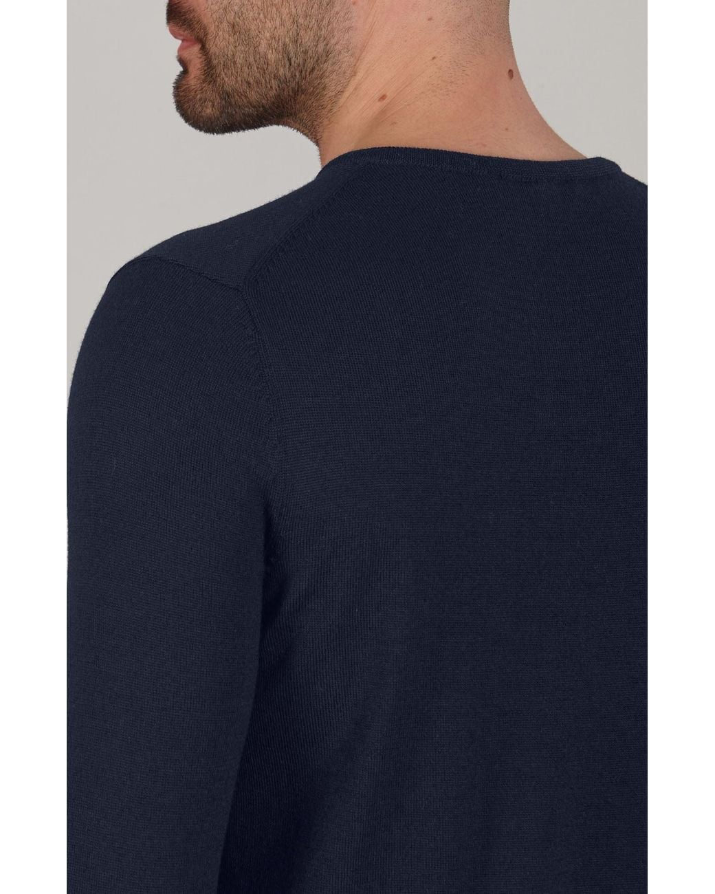 Paul James Knitwear Blue Extra Fine Merino Wool Chester V-Neck Jumper for men