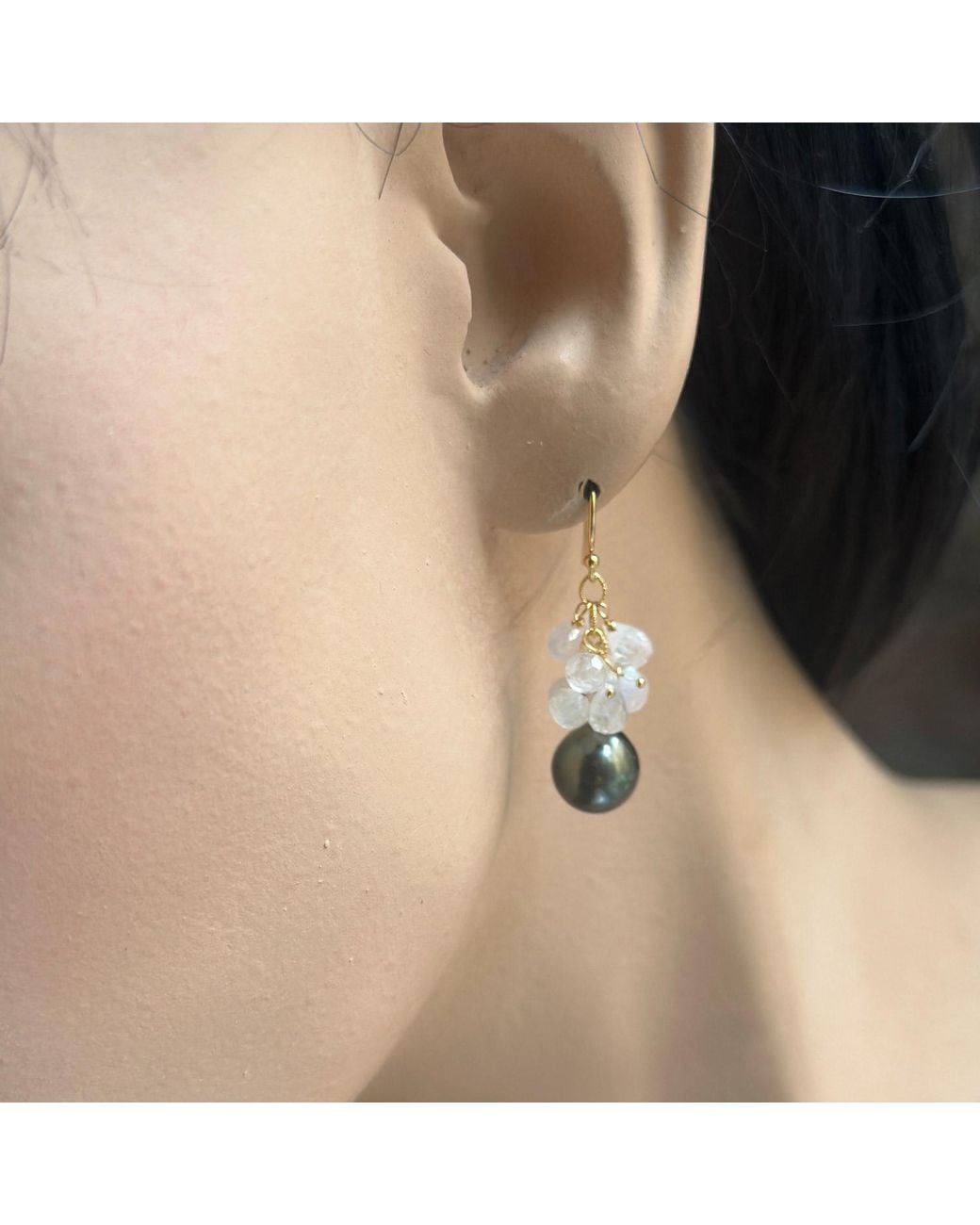 Lori Kaplan Design Metallic Tahitian Pearl With Moonstone Earrings