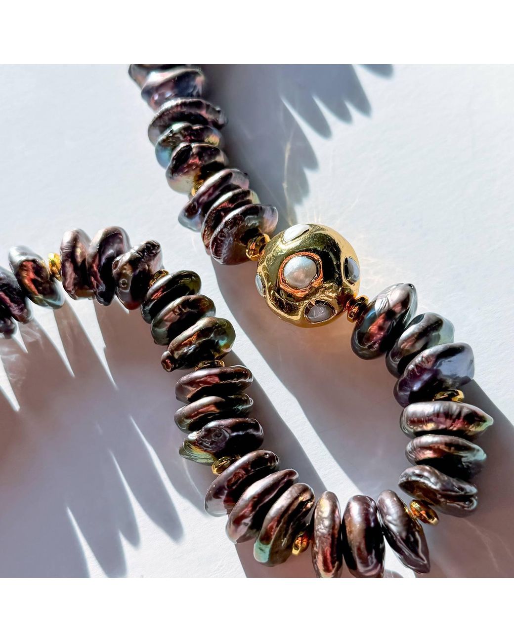 Edgar Navarro Jewelry Black Navarro Mother Of Pearl & Pearl-Encrusted Golden Bead Necklace