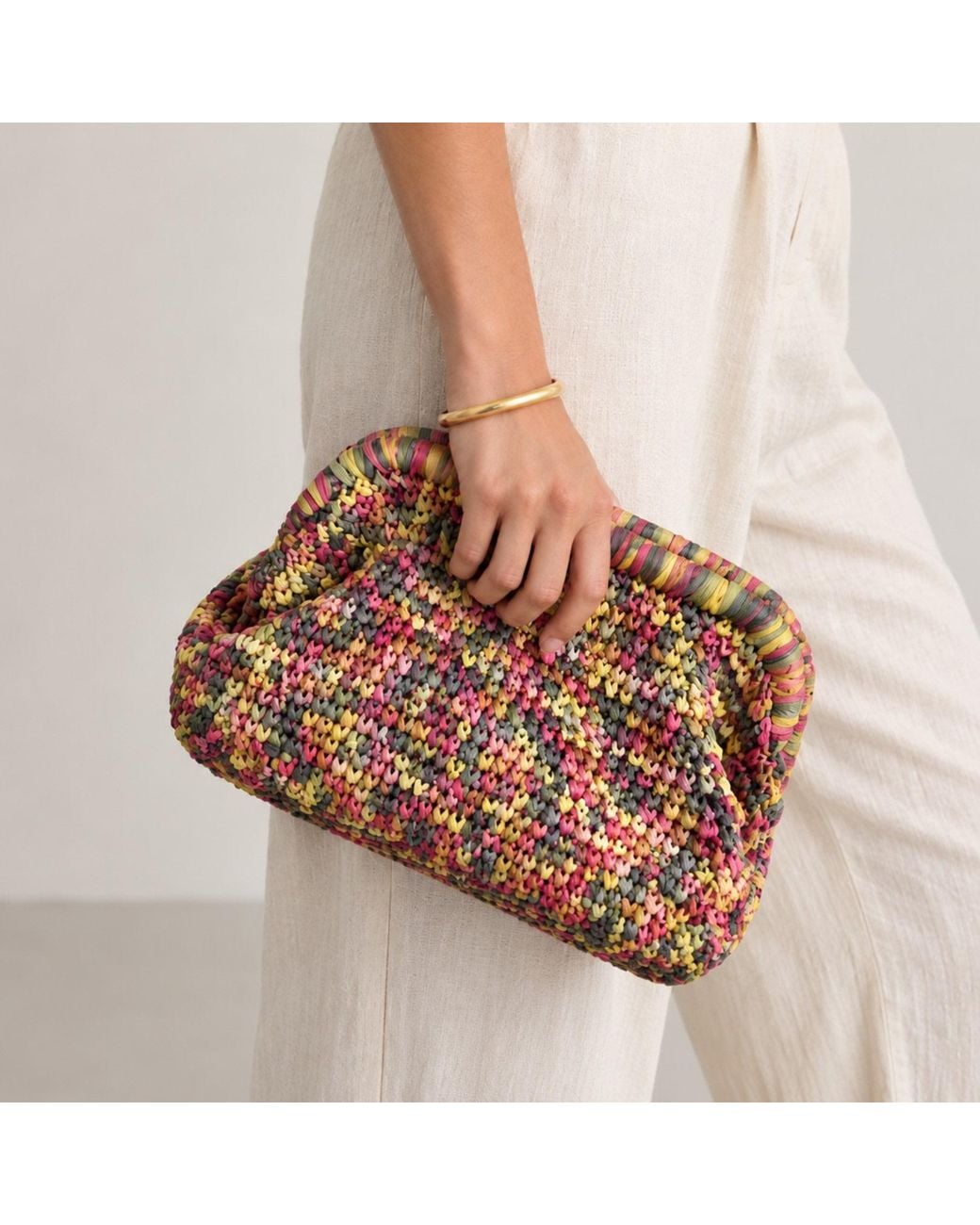 Nuvv Collection Red Handmade Multicolour Paper Yarn Clutch Bag