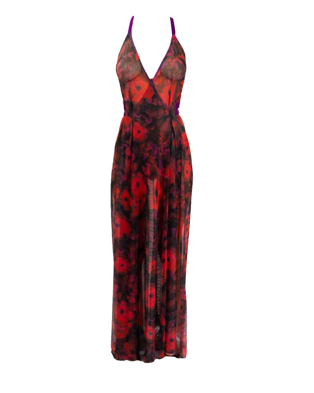 Carol Coelho Red The Poppy Printed Tulle Gown