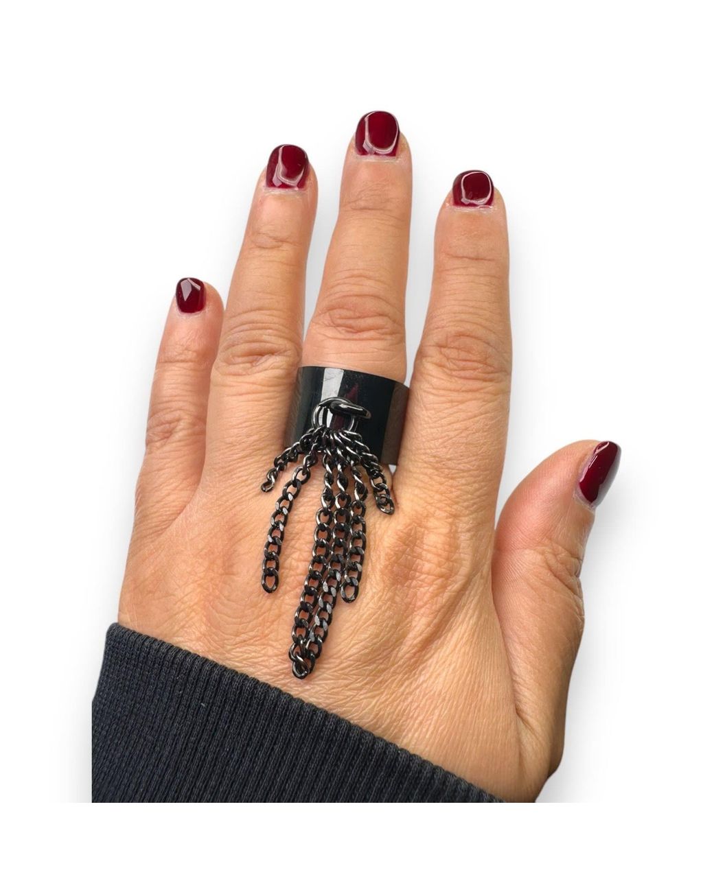 Jagged Halo Jewelry Black Tassel Ring Rhodium