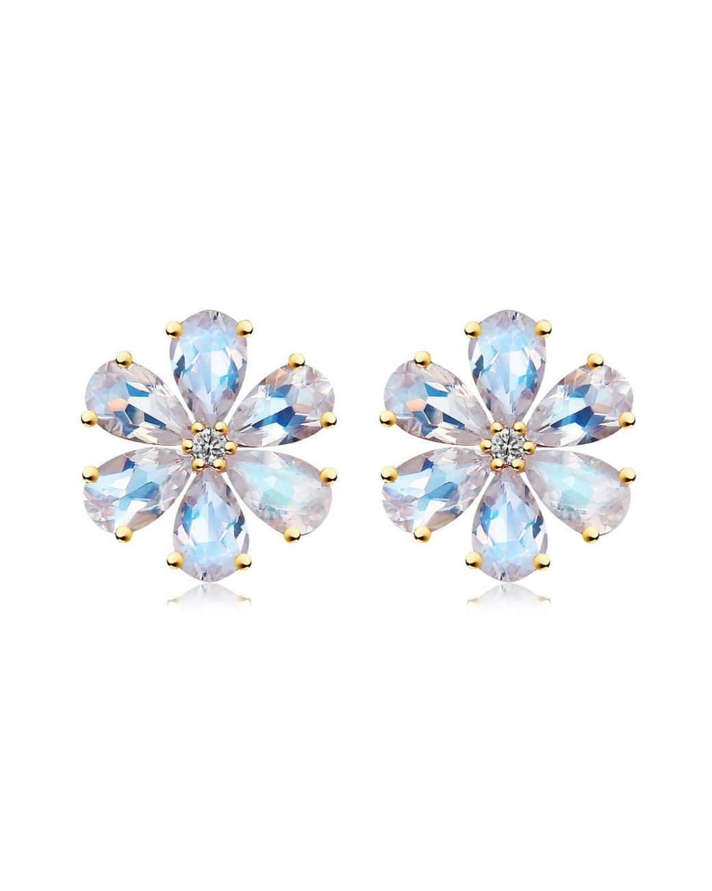 Kai Fine Jewelry Blue Solid Natural Moonstone & Diamond Flora Earrings