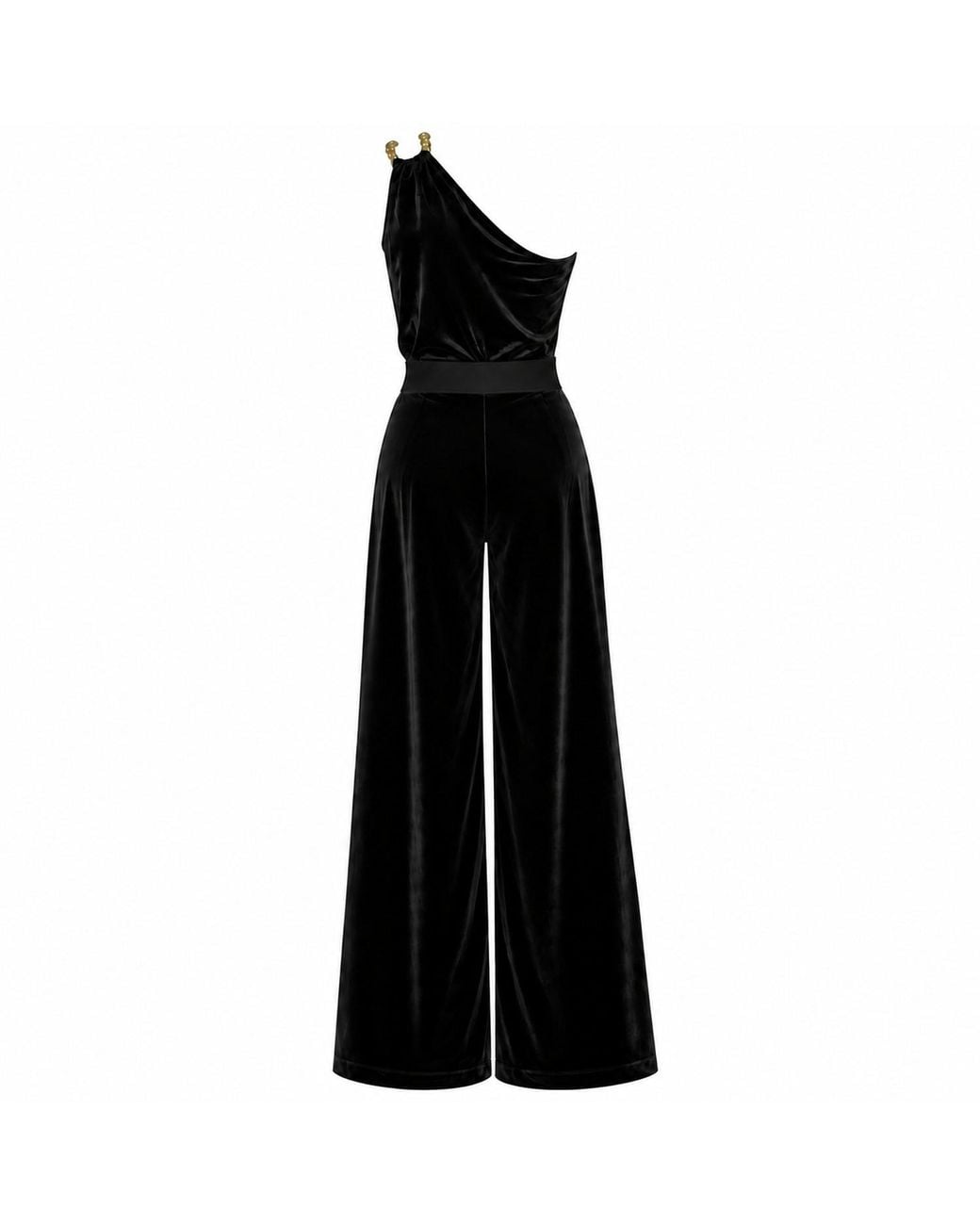Me & Thee Black Raring To Go Velvet Jumpsuit With Hardwear