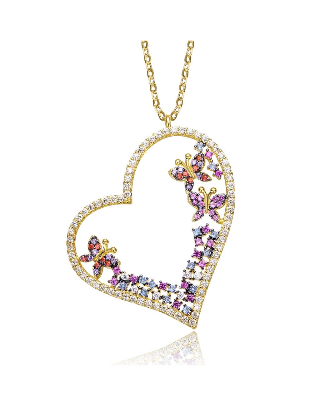 Genevive Jewelry Metallic Rachel Glauber Plated Multi Colored Cubic Zirconia Heart Necklace