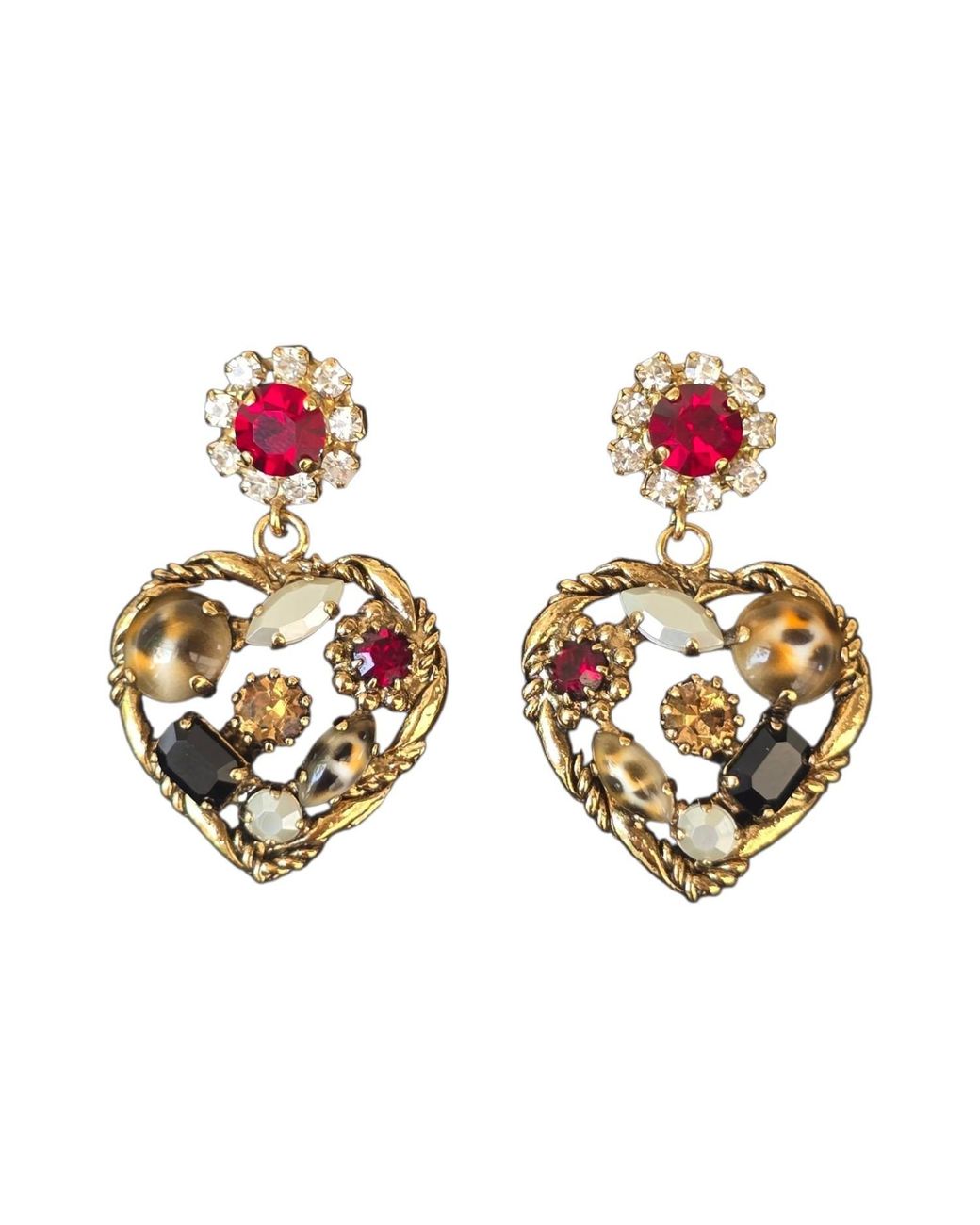 Vstyle Metallic Swarovski Crystal Heart Statement Earrings