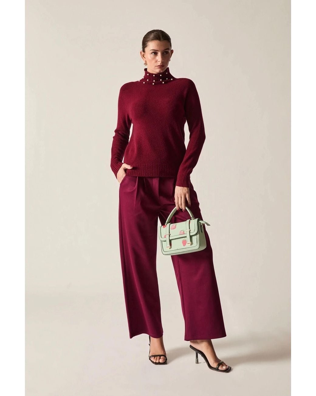 James Lakeland Red Pearl Neck Jumper