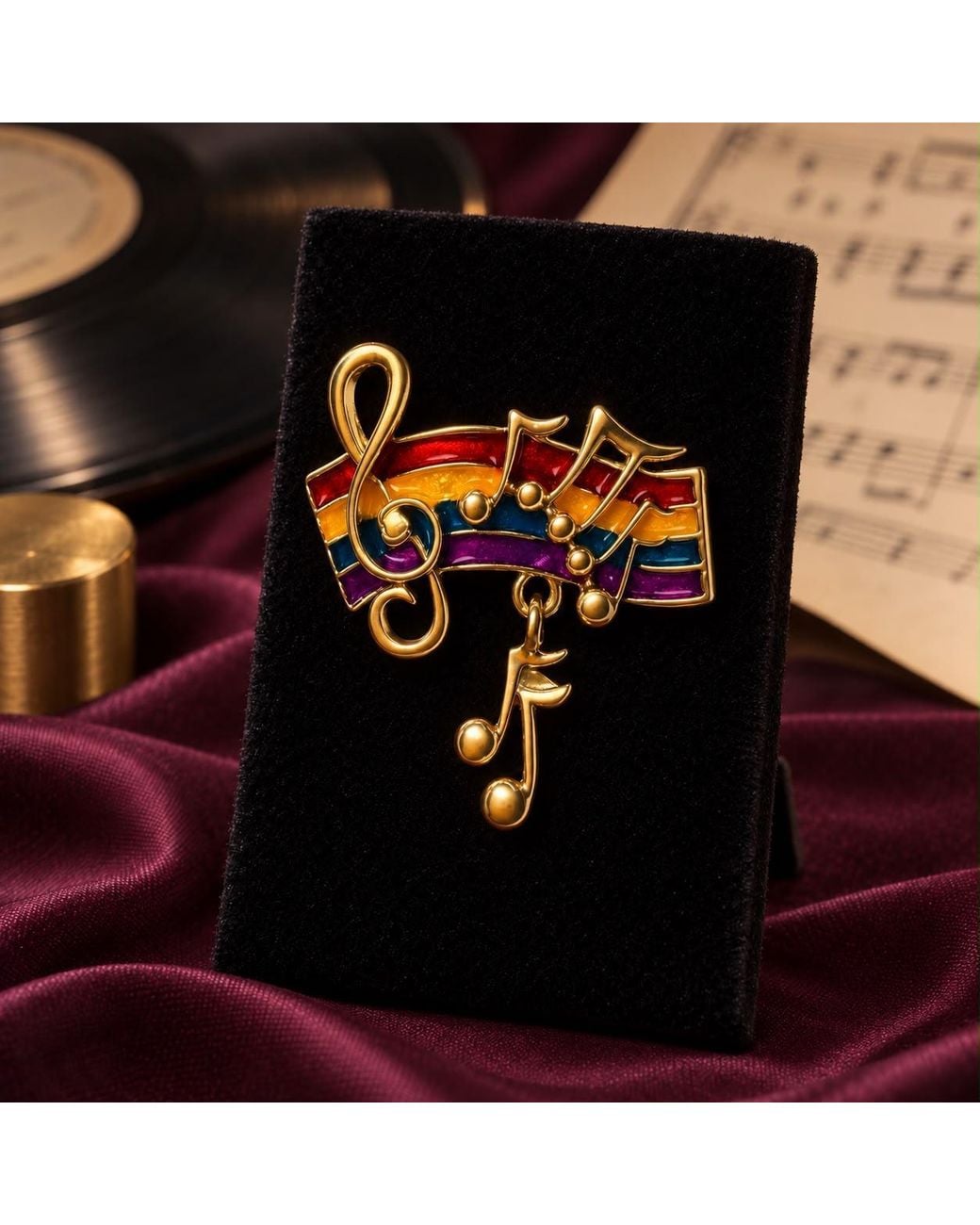 By Ozge Orange Joyful Rhythm Multicolour Enamel Musical Notes-Plated Statement Brooch