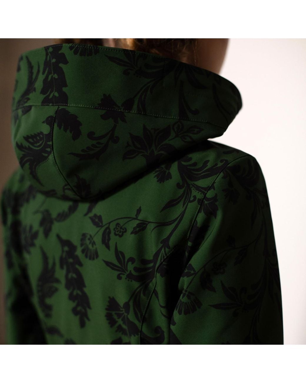 RainSisters Dark Green Hooded Waterproof Coat For Women: Forest Flower