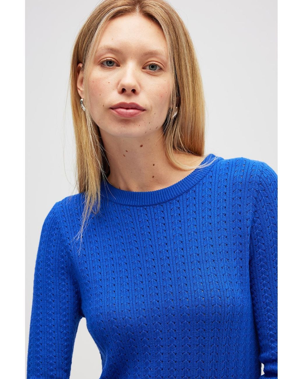 Peraluna Blue Zaira Minimal Cable Knit Slit Midi Dress