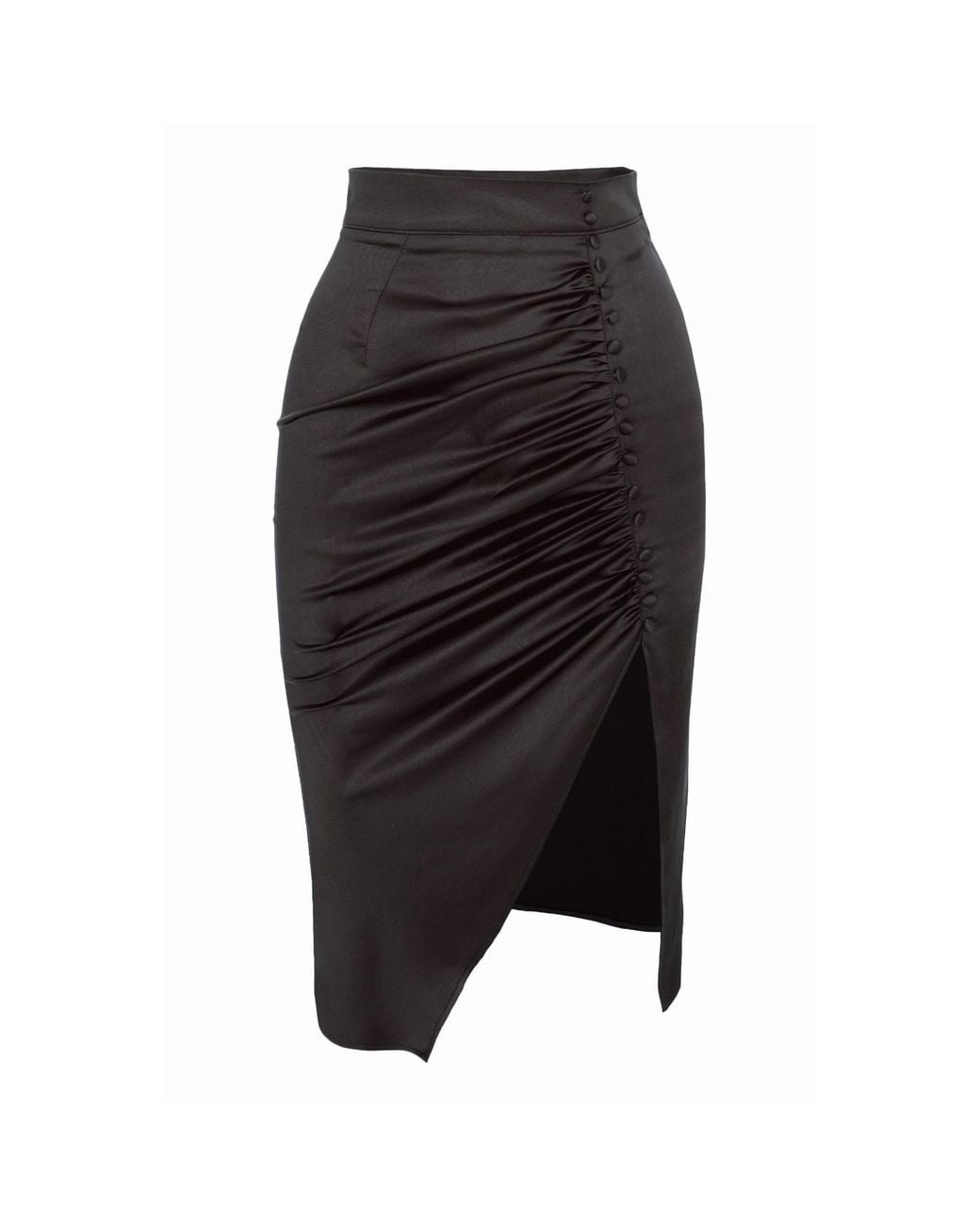 AVENUE No.29 Black Ruched Side Midi Skirt With Button Detail