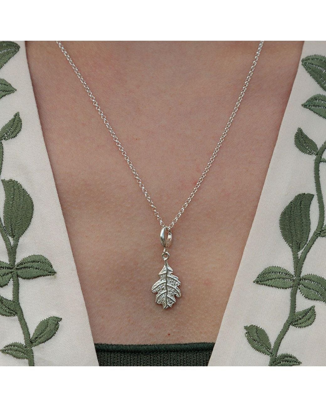 Lily Charmed Metallic Sterling Oak Leaf Charm Necklace