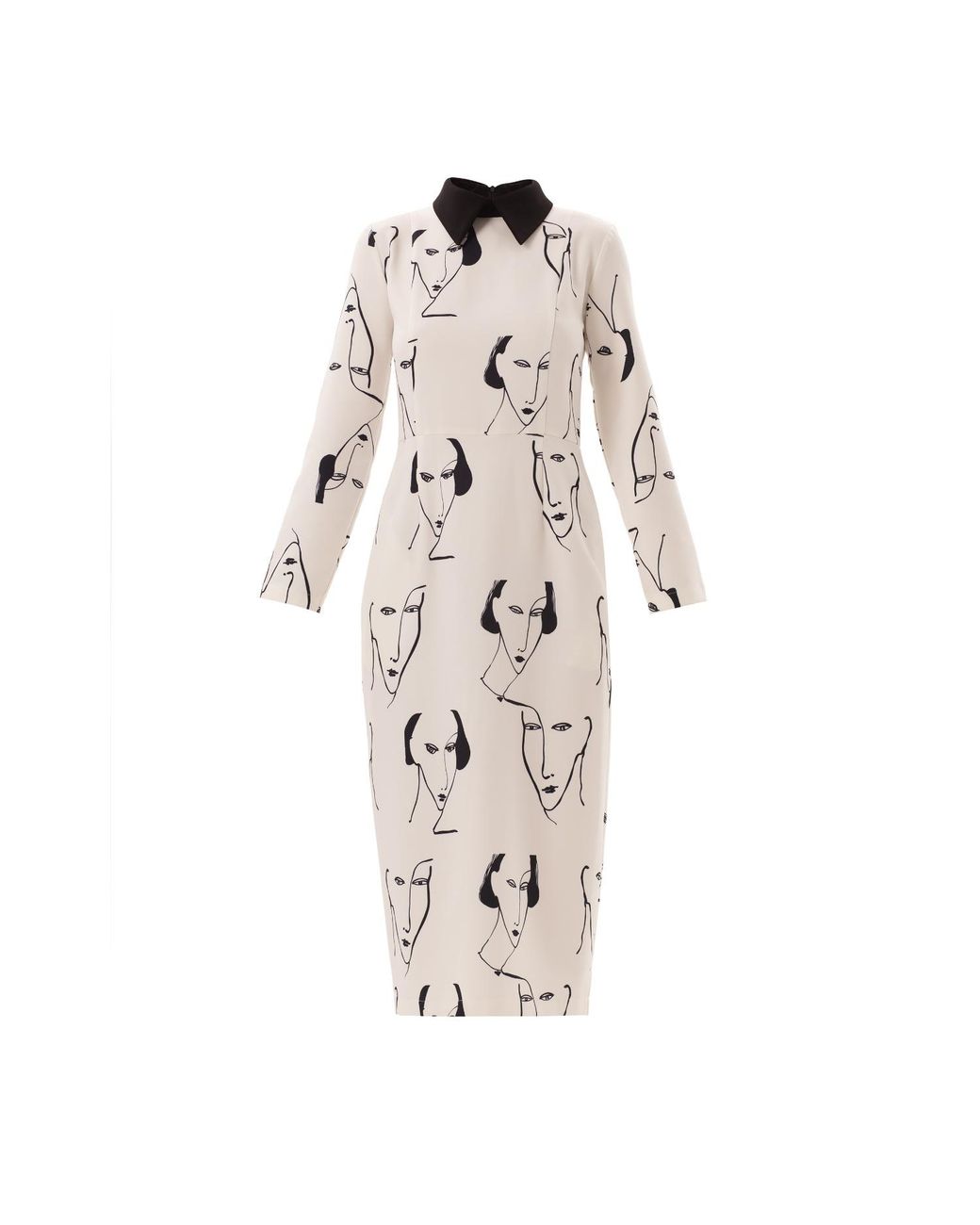 Julia Allert Natural White Designer Fitted Dress With Faces Print