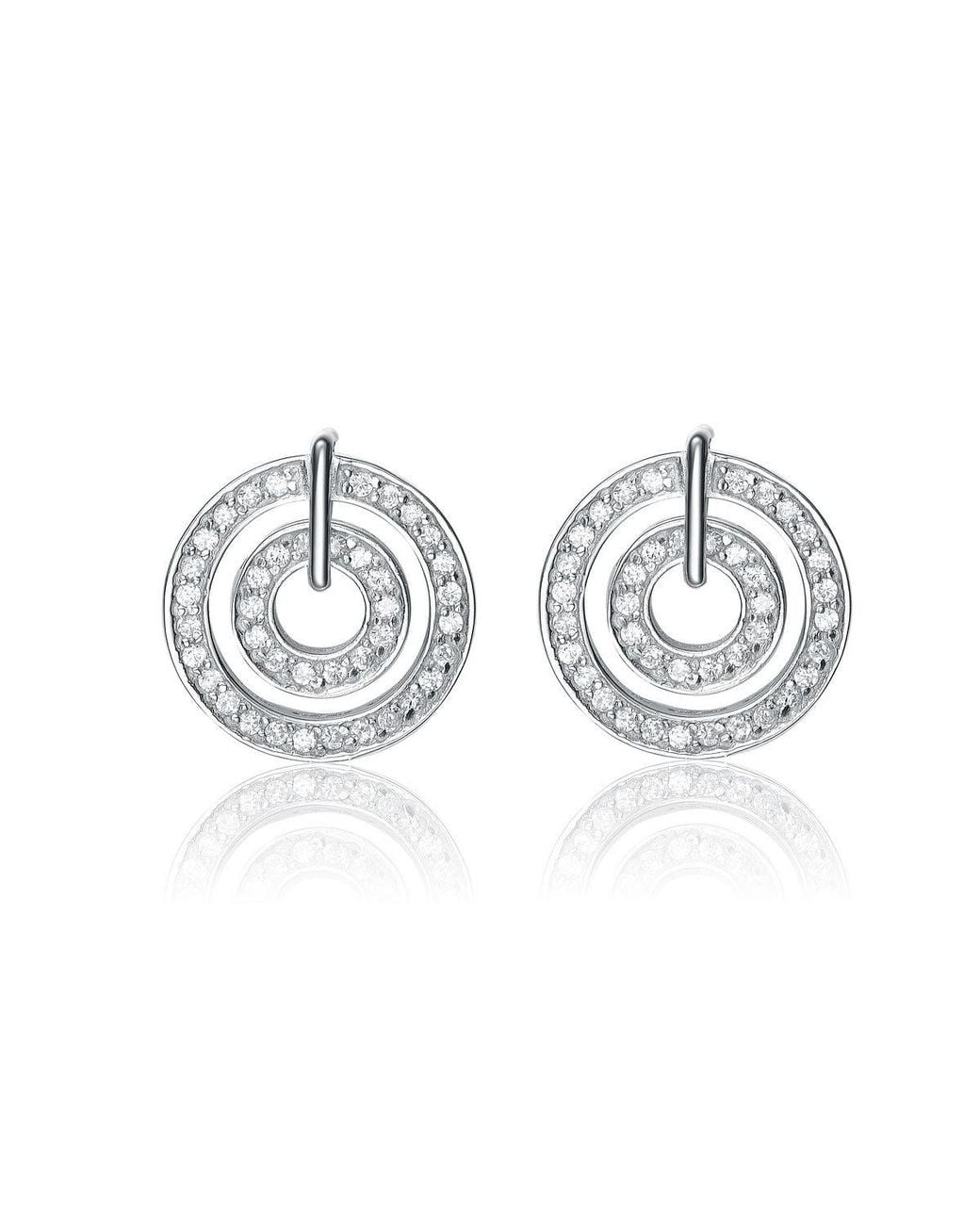 Genevive Jewelry Metallic Sterling Plated With Clear Cubic Zirconia Dual Circle Earrings