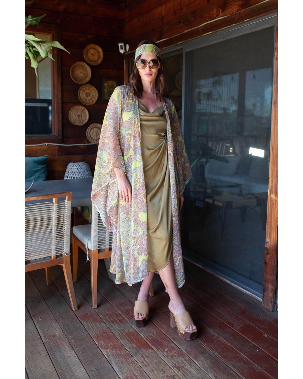 Jennafer Grace Metallic Peridot Paisley Kimono
