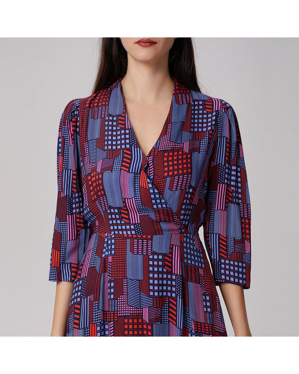 Smart and Joy Purple Geometric Print Viscose Wrap Midi Dress