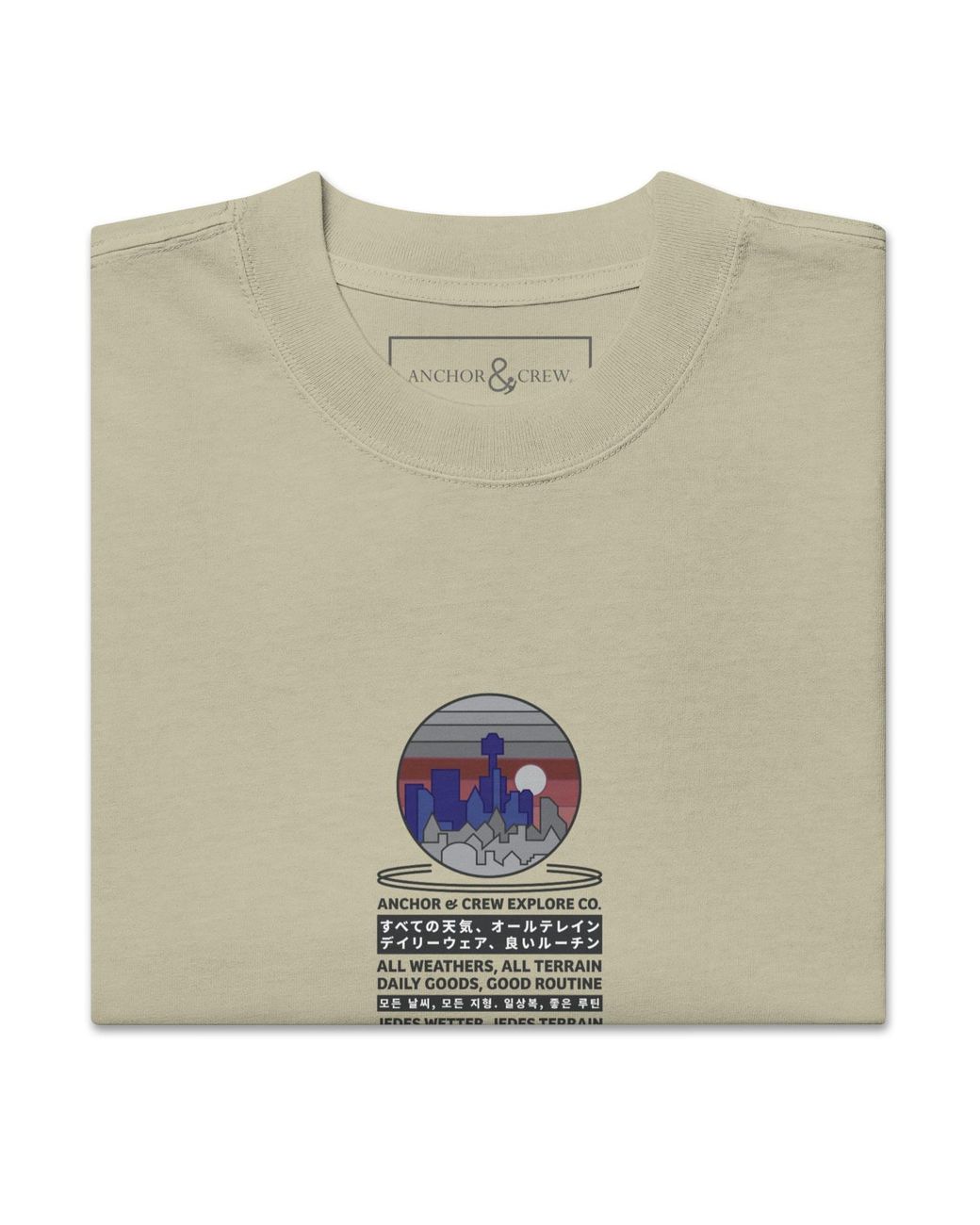 Anchor and Crew Natural Neutrals Faded Eucalyptus City Drive Explore Co. Oversized Cotton T-Shirt